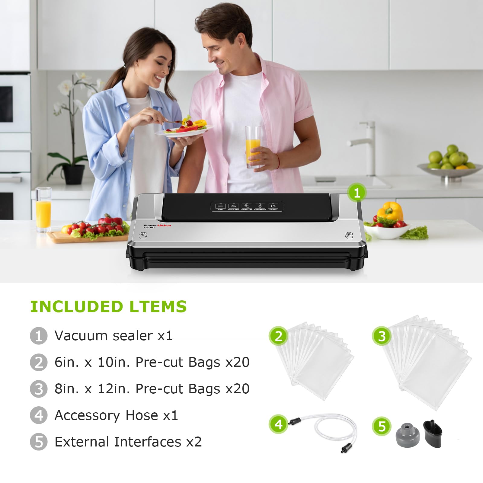 Bonsenkitchen automatic vacuum seal demonstrates fast, hands-free sealing.