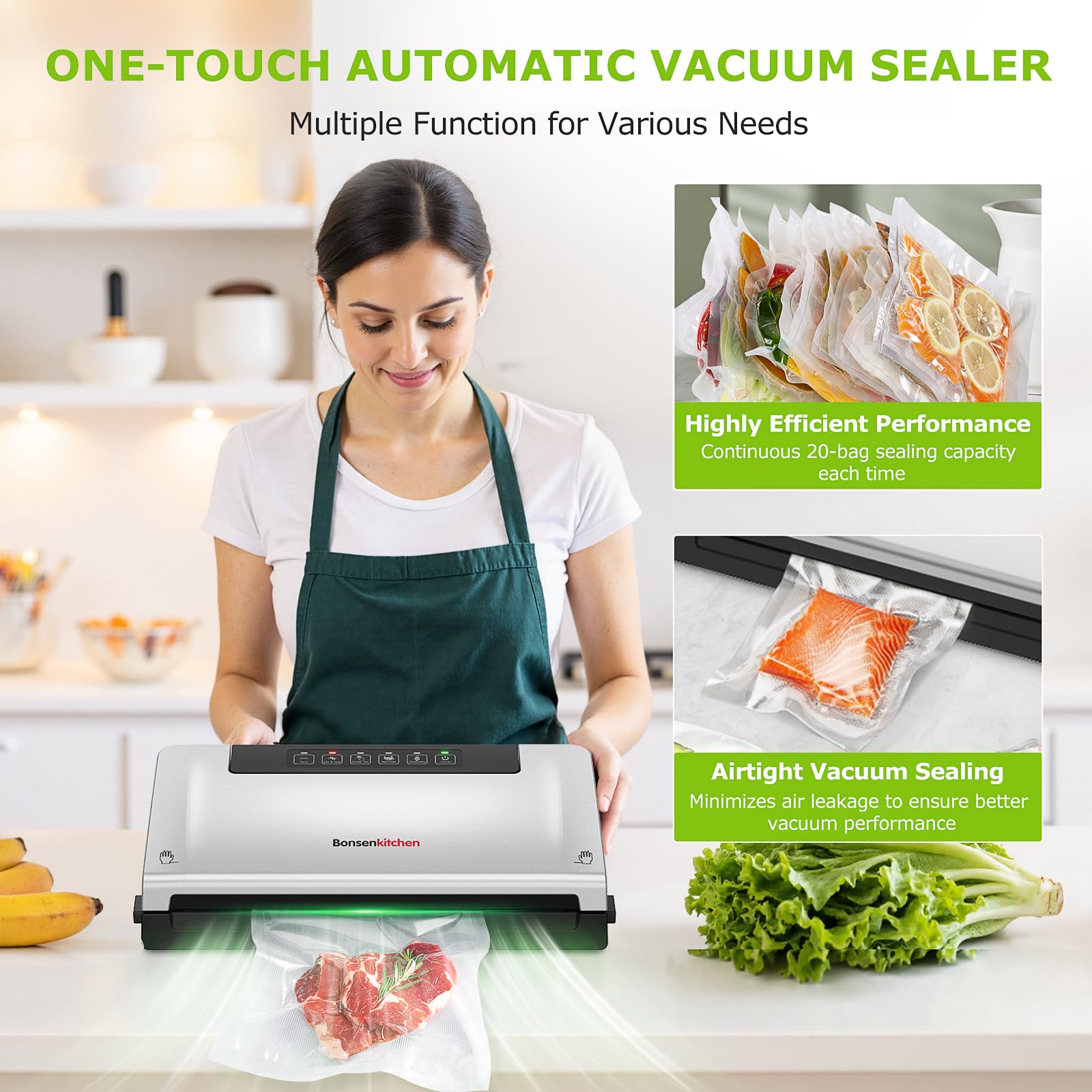 Integrated bag storage on Bonsenkitchen sealer keeps rolls organized