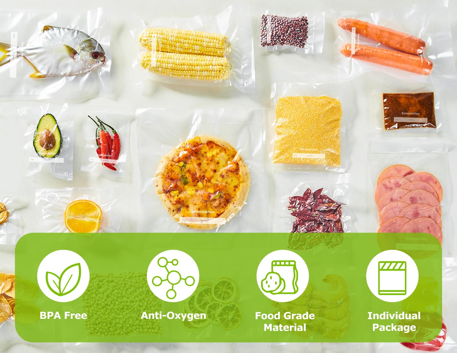Bonsenkitchen sous vide ready bag safe up to 195°F.