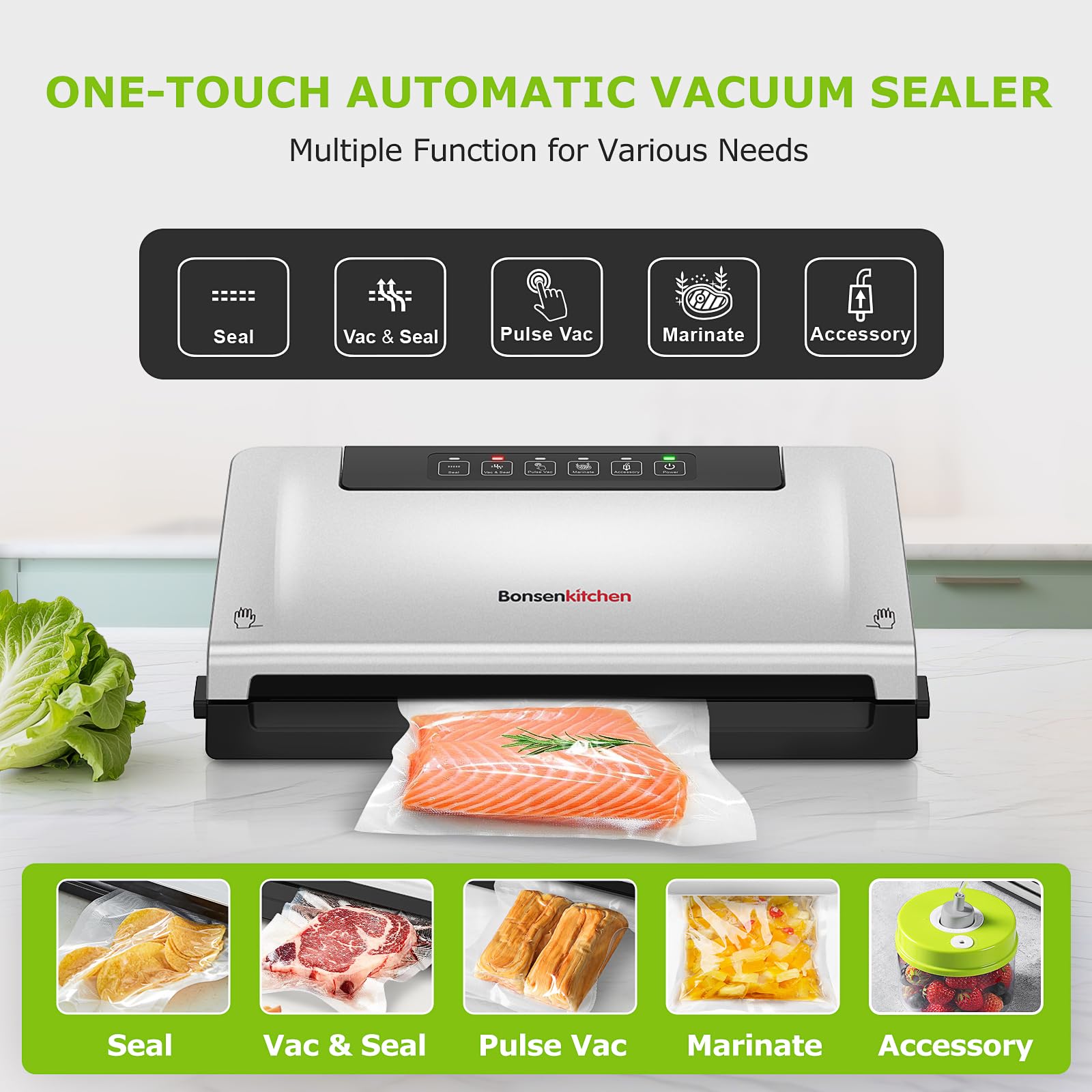 Built-in cutter on Bonsenkitchen sealer enables custom bag sizes