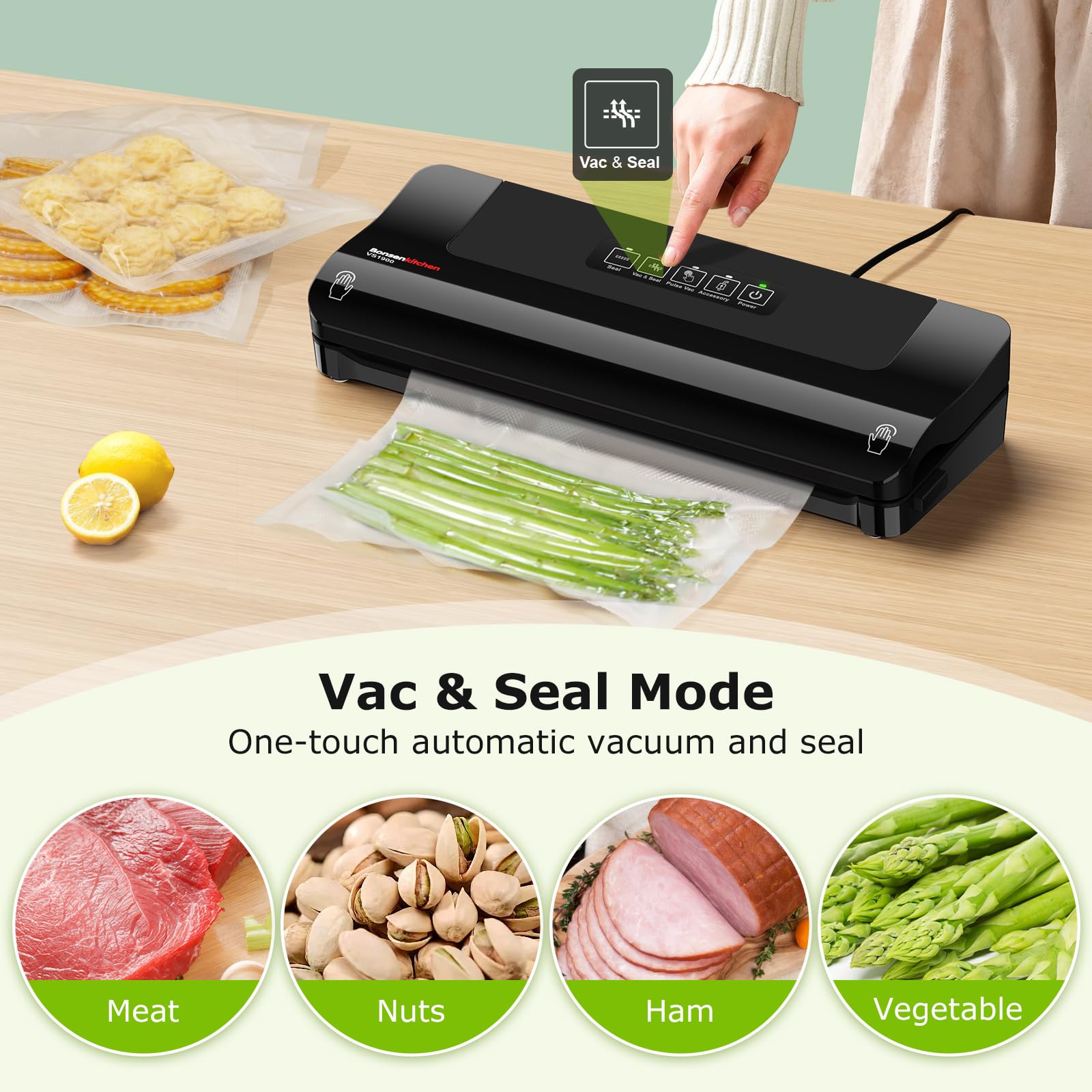 Bonsenkitchen external vacuum port with hose for versatile packaging.