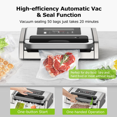 Bonsenkitchen vacuum sealer globefish technology close-up highlights strong air removal and uniform seals.