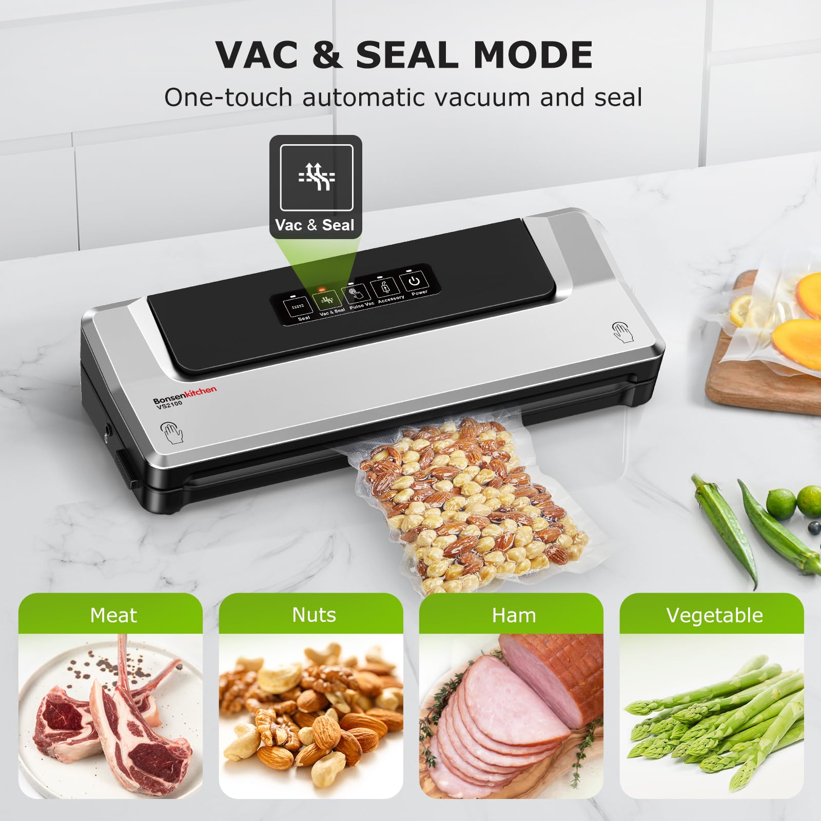 Bonsenkitchen pulse vac mode seals moist foods without crushing.