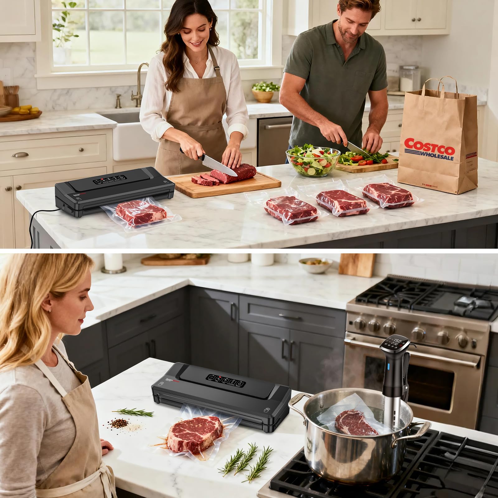 Bonsenkitchen vacuum-sealed bags ready for organized meal prep