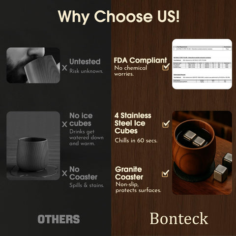 Bonteck anti-slip granite coaster keeps the glass stable on any surface.