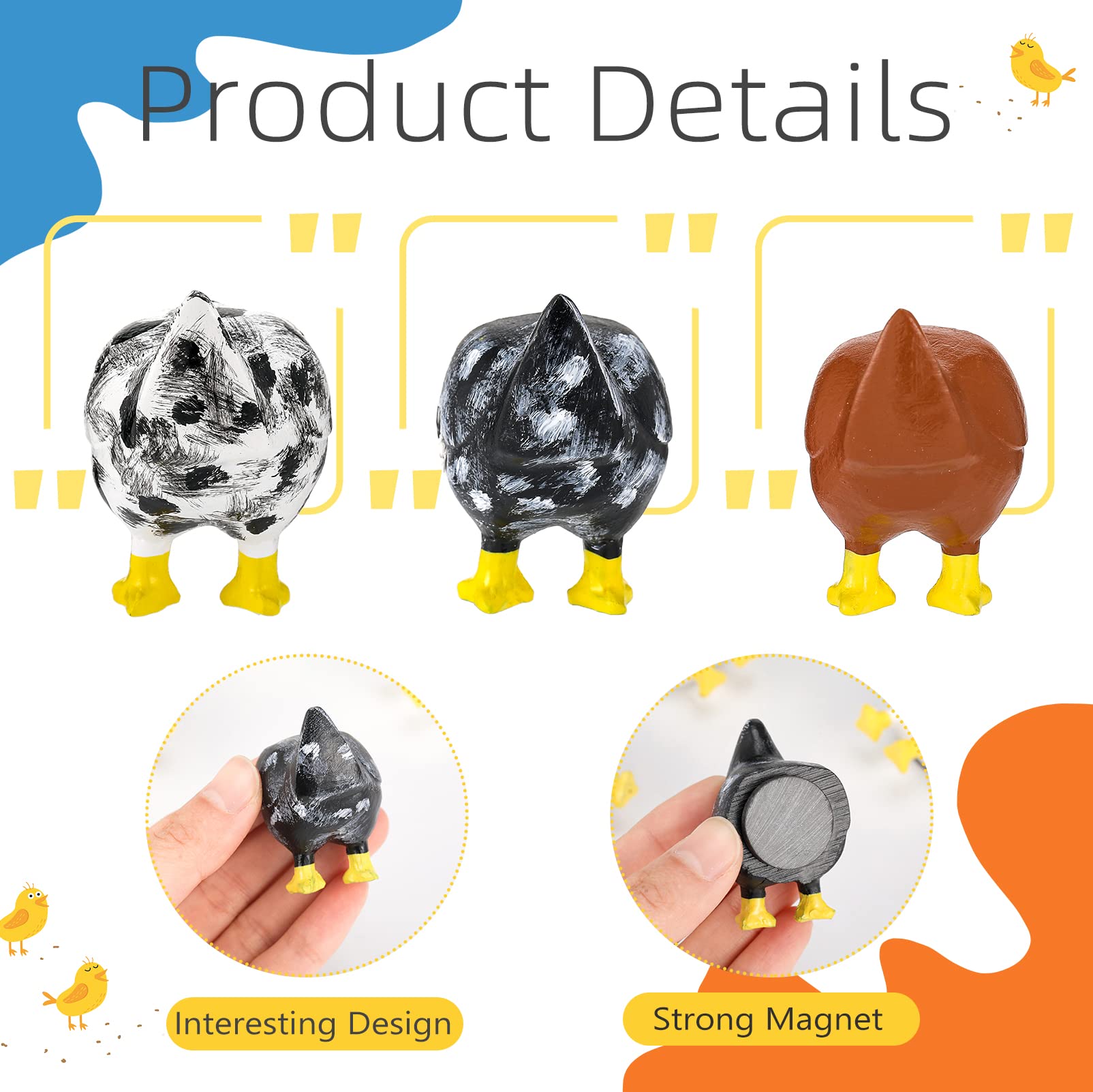 Bonuci chicken butt magnet in yellow keeps papers tidy on metal surfaces