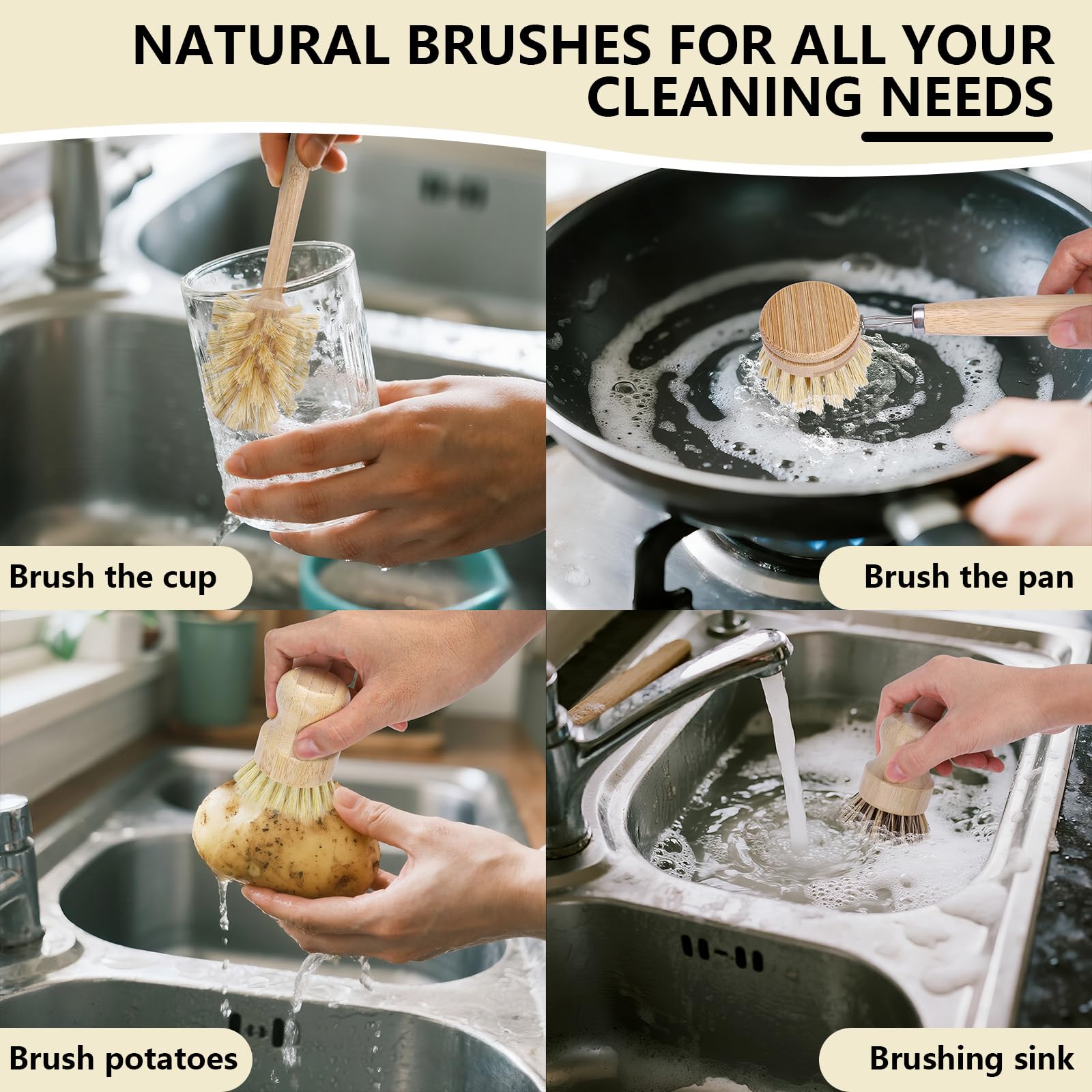 BonumVita bamboo-handle dish brush with comfortable grip