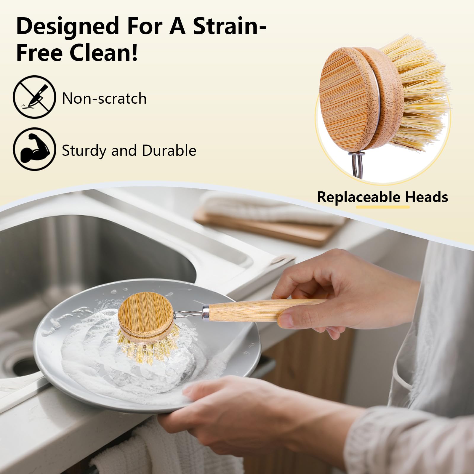 BonumVita sisal dish scrub brush for cleaning non-stick pans and vegetables