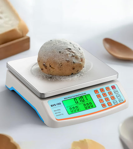 Bonvoisin stainless steel pan on the scale for easy cleaning