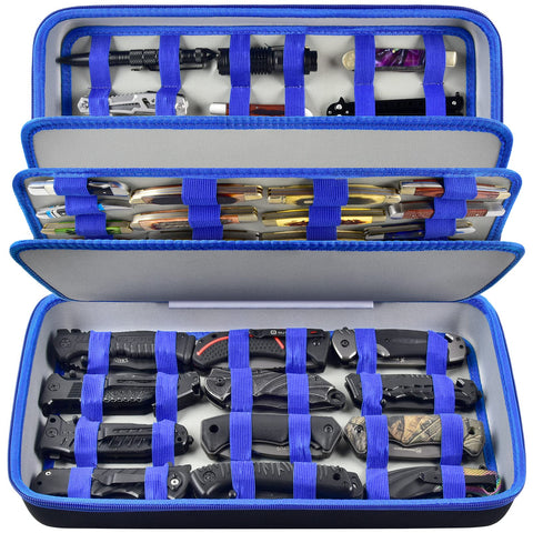Boobowl knife display case closed in blue, protecting your collection