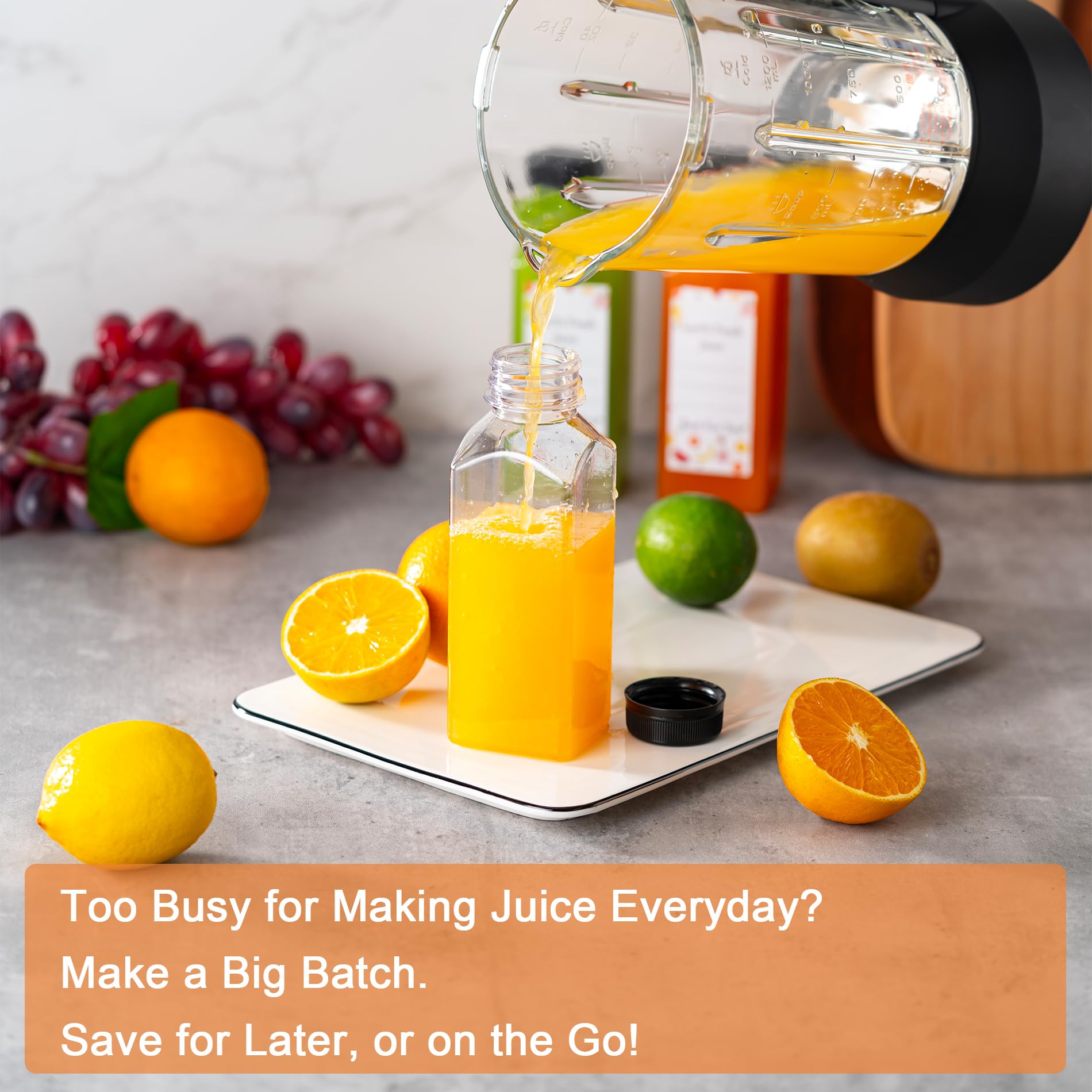 BOOMIBOO clear juice bottle shows contents clearly and attractively