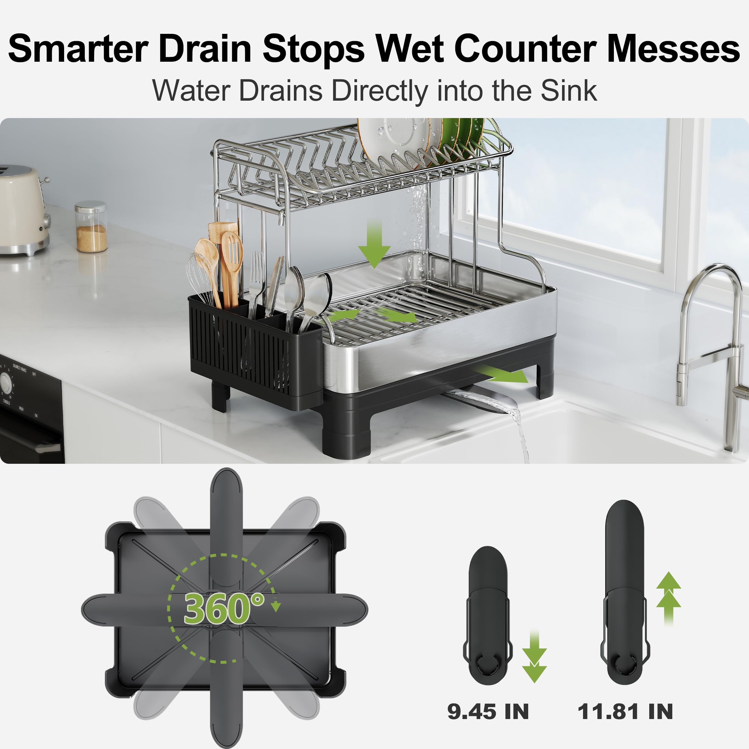 Boosiny kitchen-counter compact rack on-counter view demonstrating space-saving design.