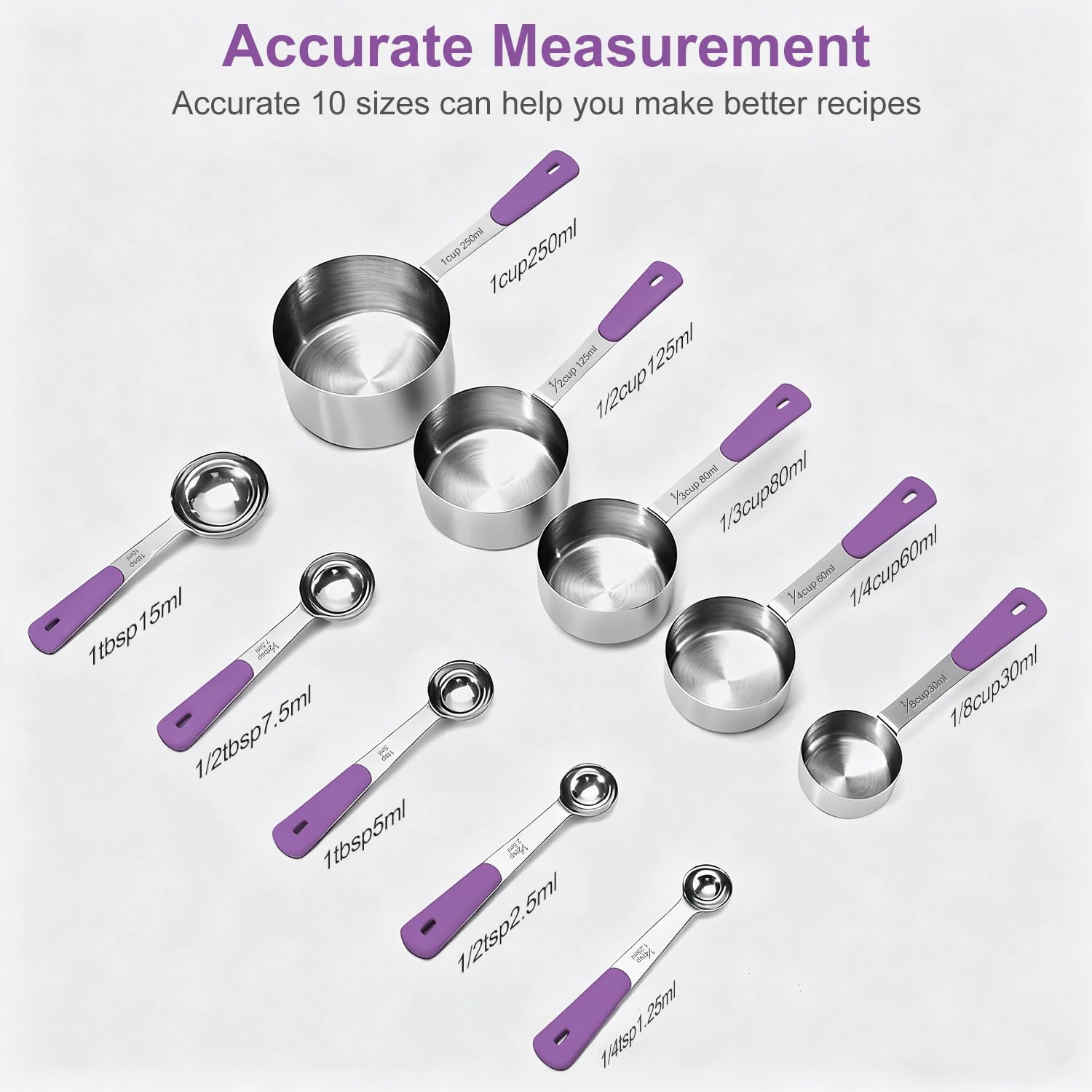 Bopei cups and spoons with color-coded handles for quick, error-free measuring.
