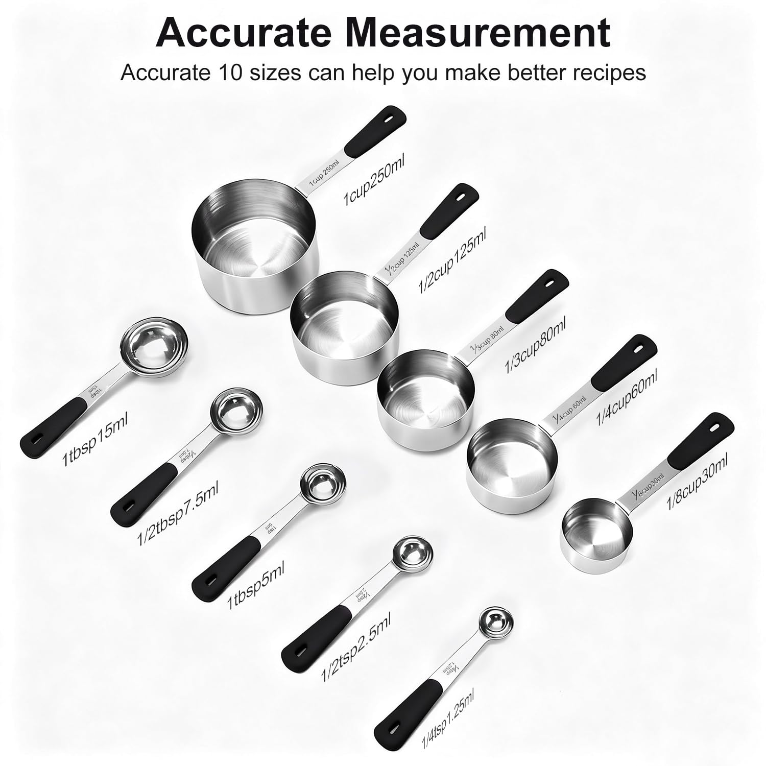 Bopei measuring cups set with half cup for quick portioning of sauces and batter.