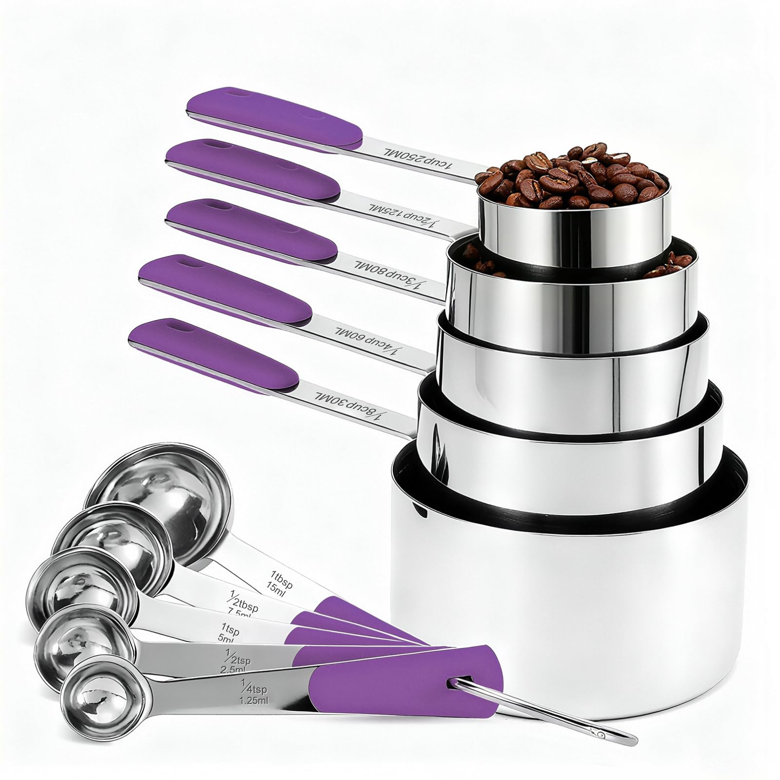 Bopei stainless steel six-piece set offering accurate measurements for dry and liquid ingredients.