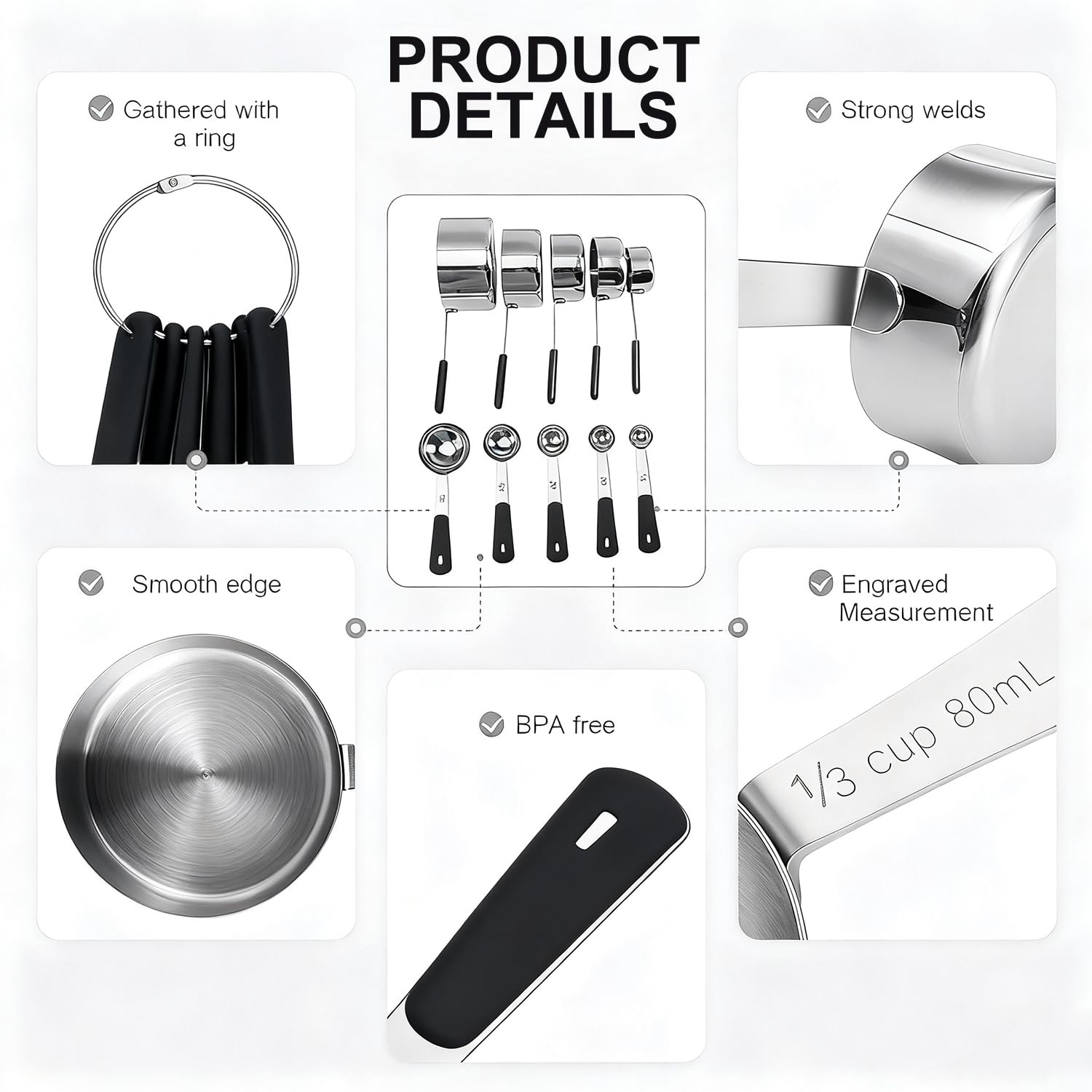 Bopei measuring spoons set with half teaspoon and engraved measurements for accuracy.
