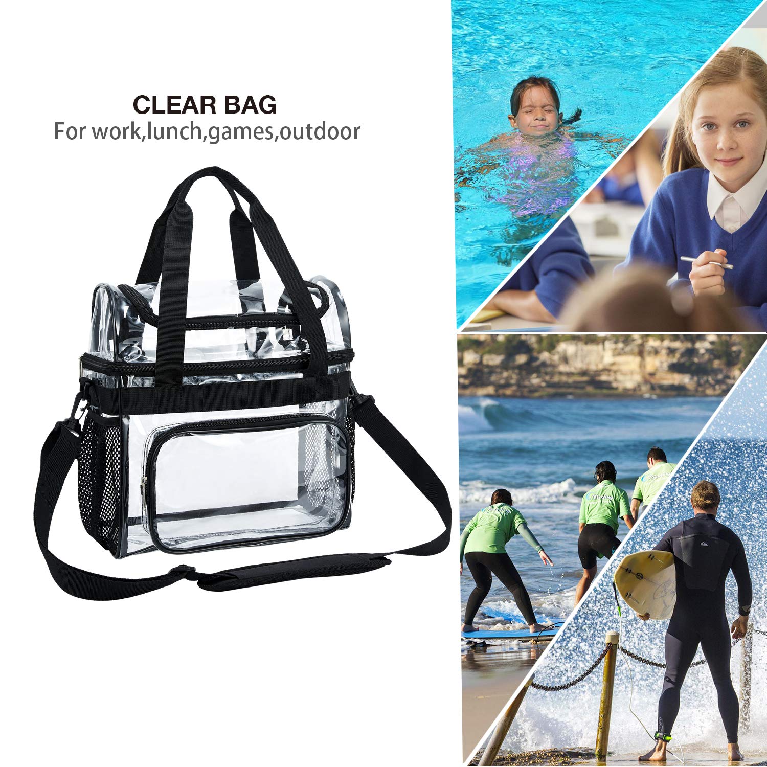 BORMELUN Clear Lunch Bag double-stitched seams visible for lasting use