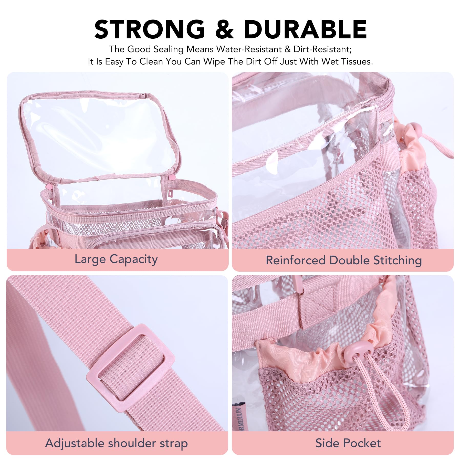 BORMELUN pink two-side pockets shown for easy hydration and utensils