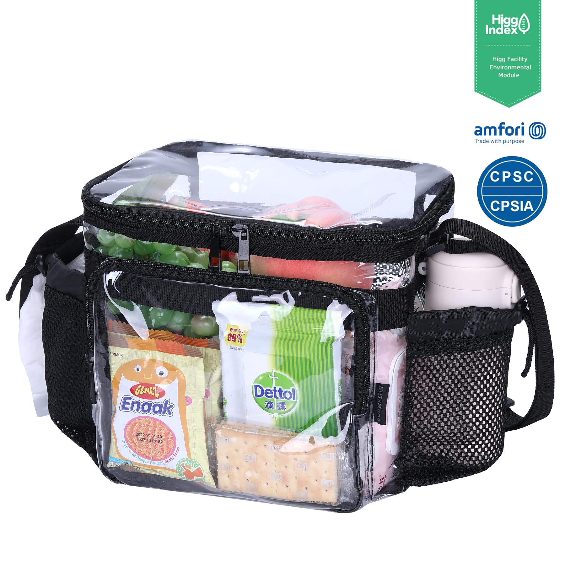 BORMELUN clear lunch bag side pocket highlights organized storage and accessibility.