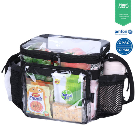 BORMELUN clear lunch bag side pocket highlights organized storage and accessibility.
