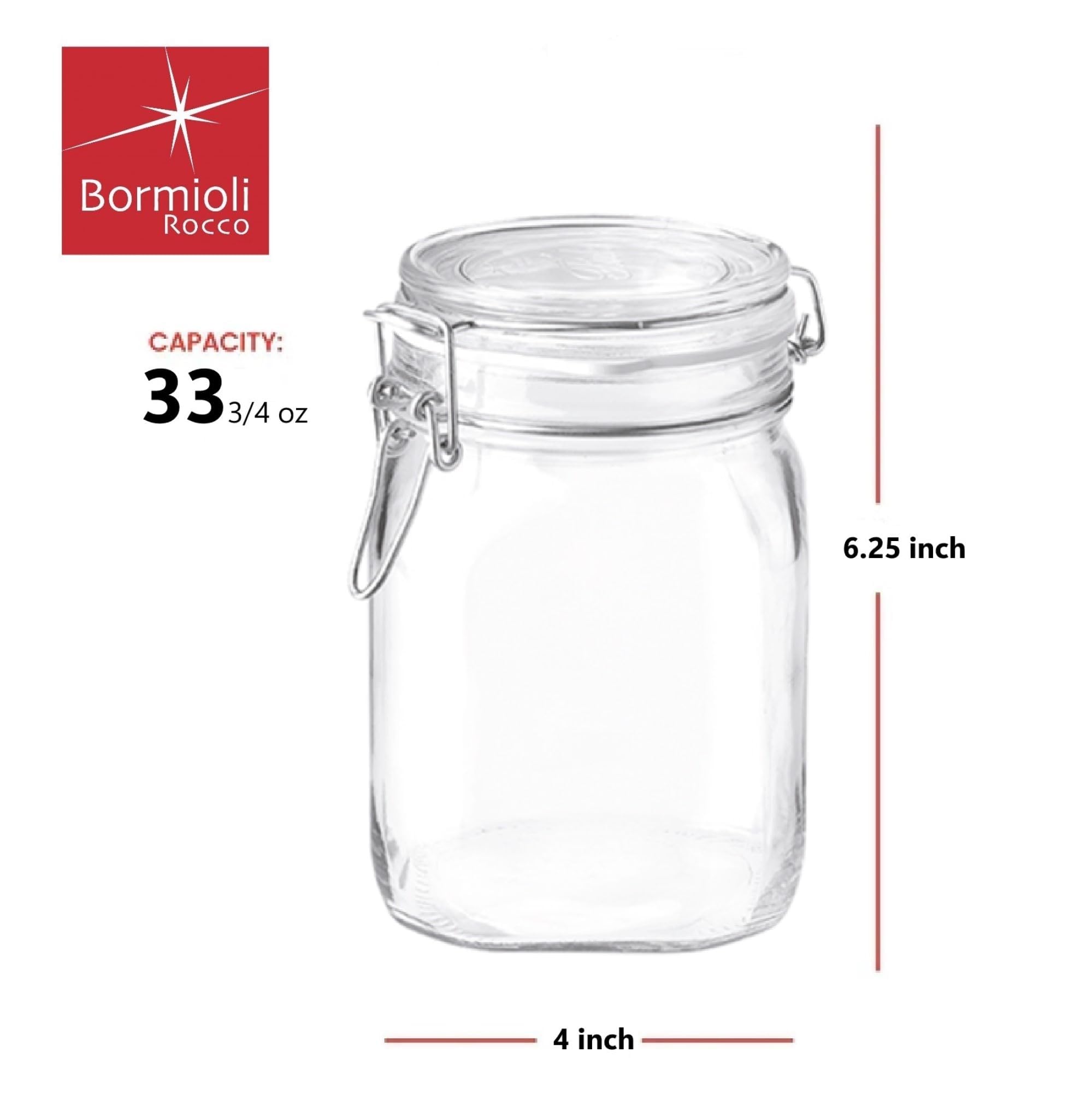 Bormioli Rocco jar with airtight hinged lid preserves freshness of dry and liquid ingredients