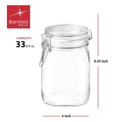 Bormioli Rocco jar with airtight hinged lid preserves freshness of dry and liquid ingredients