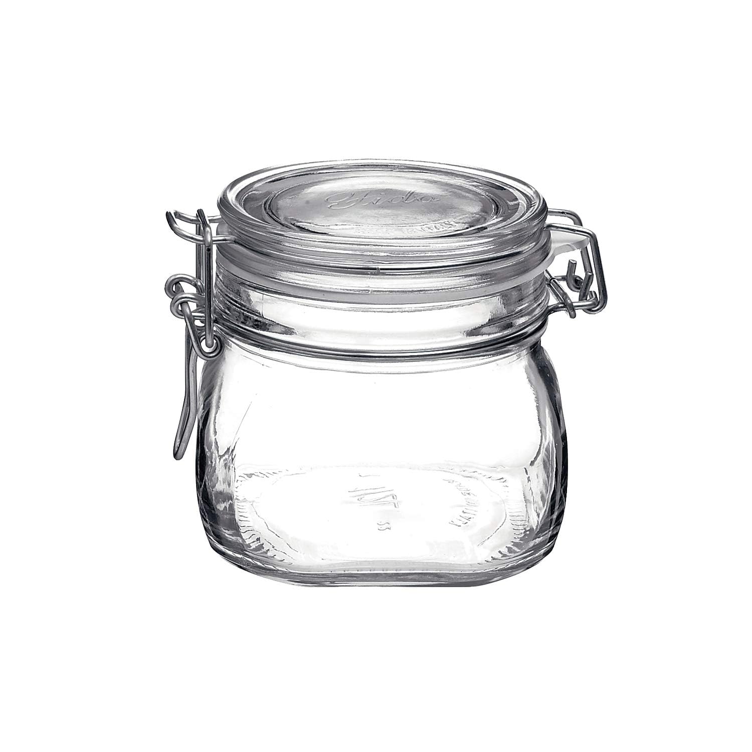 Bormioli Rocco Fido 17.5 oz wide-mouth glass jar, easy to fill.