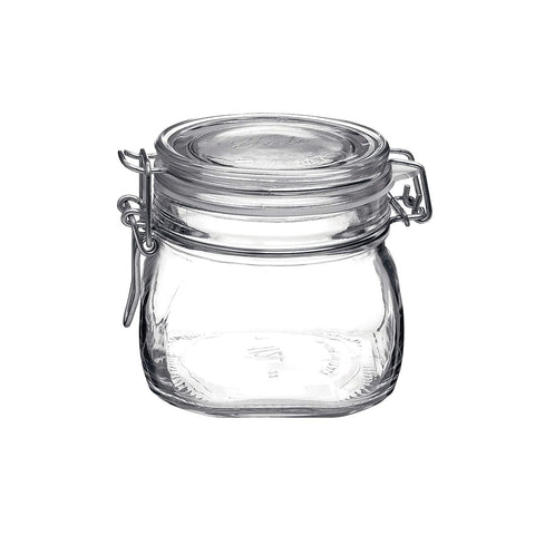 Bormioli Rocco Fido 17.5 oz wide-mouth glass jar, easy to fill.