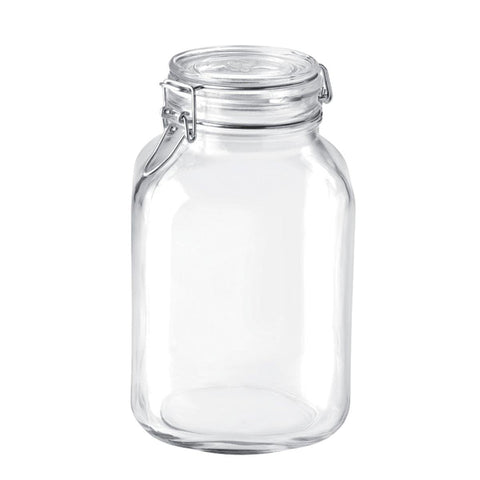 Bormioli Rocco Fido 3L jar front view with airtight clamp seal for pantry storage