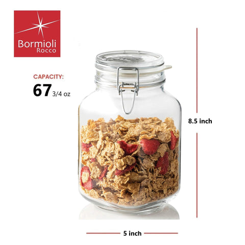 Bormioli Rocco Fido jar with clamp lid for airtight sealing.