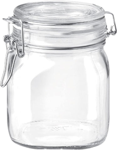 Bormioli Rocco Fido jar with airtight clamp for secure storage and clear visibility.