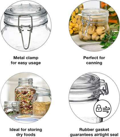 Bormioli Rocco Fido jar with stainless steel clamp for secure closure.