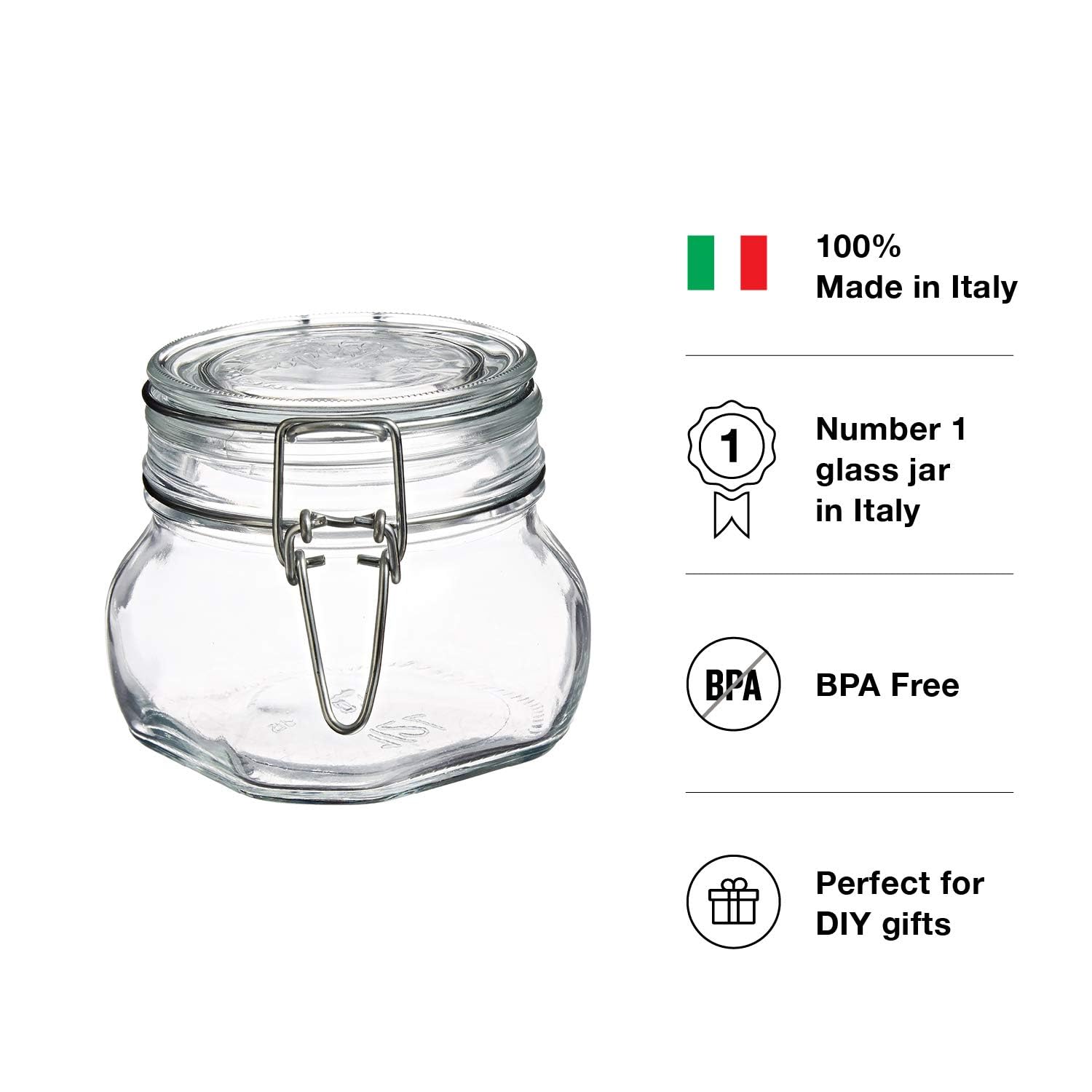 Bormioli Rocco Fido glass jar showing leakproof gasket detail.