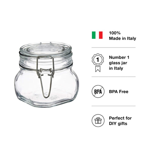 Bormioli Rocco Fido glass jar showing leakproof gasket detail.