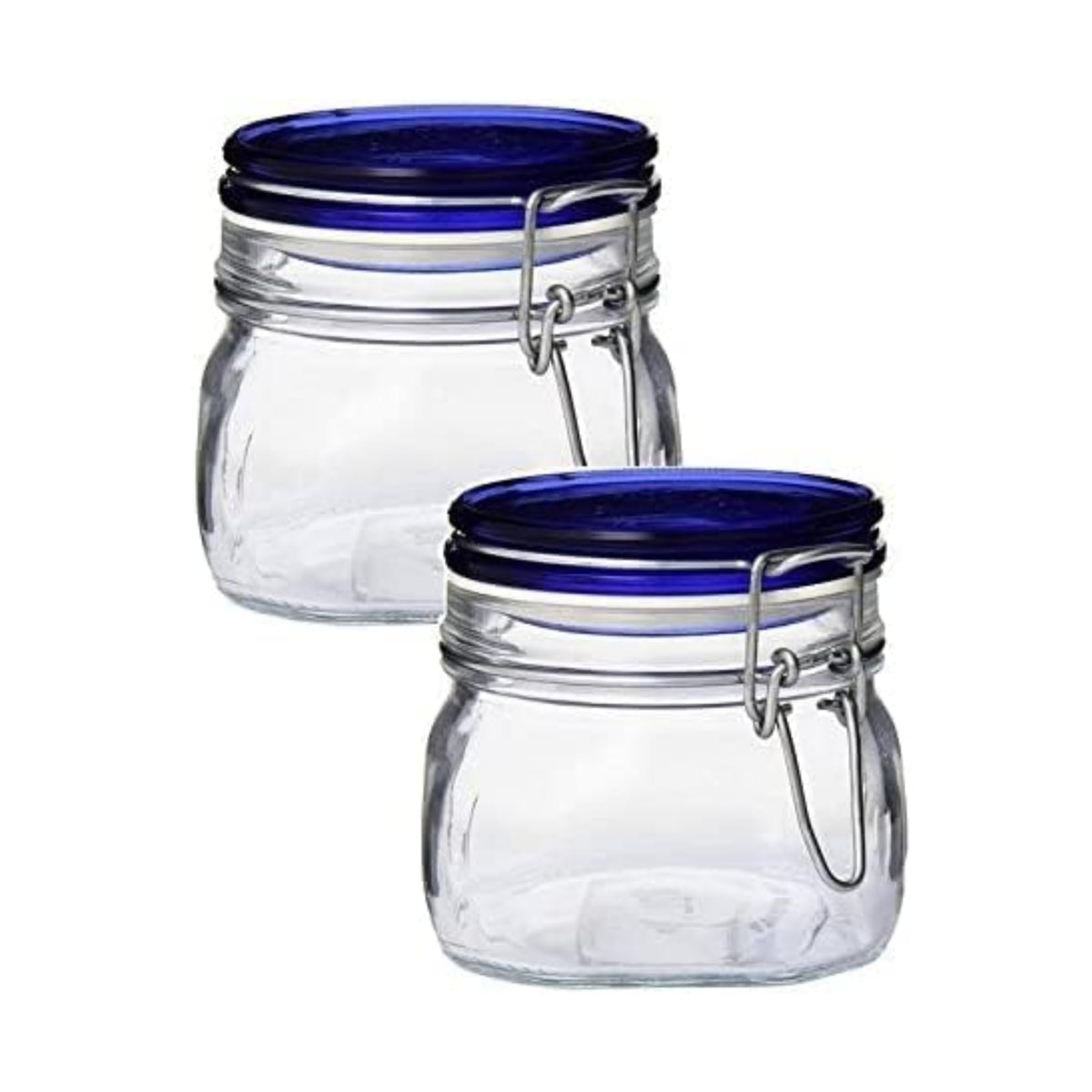 Bormioli Rocco Fido square jar with blue bail for stylish pantry storage