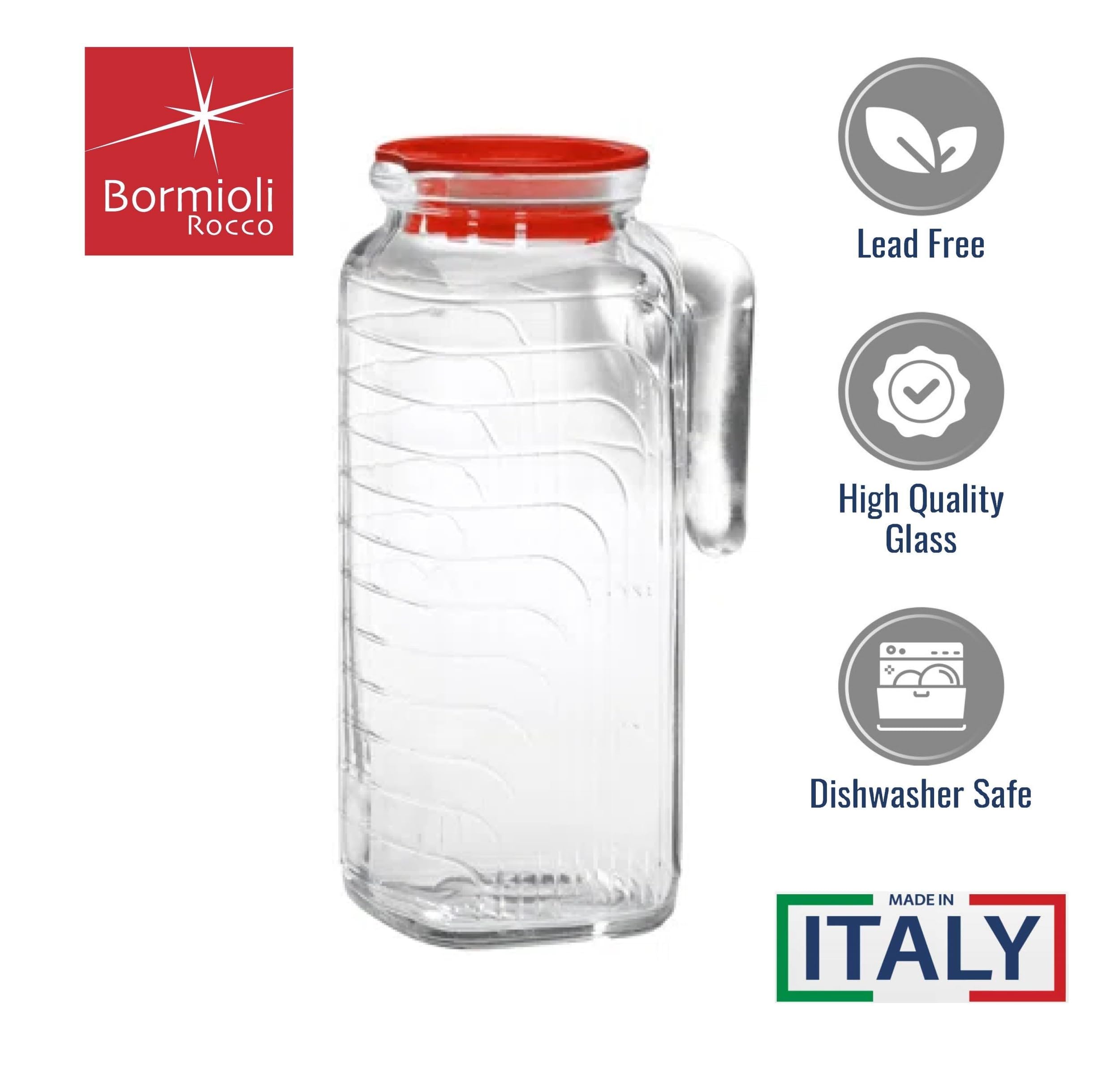 Bormioli Rocco Gelo jug’s shock-resistant glass for daily use.