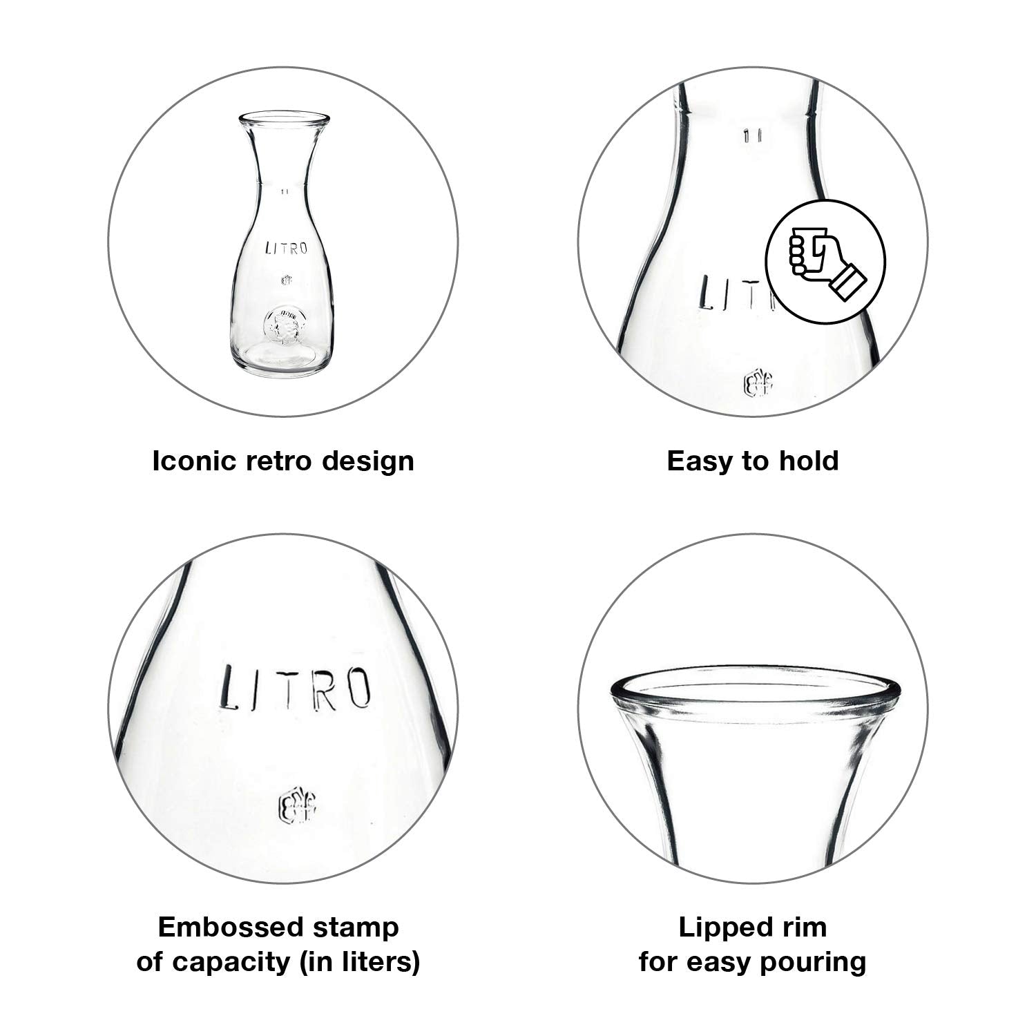 Lipped rim on Misura carafe enables clean, spill-free pours