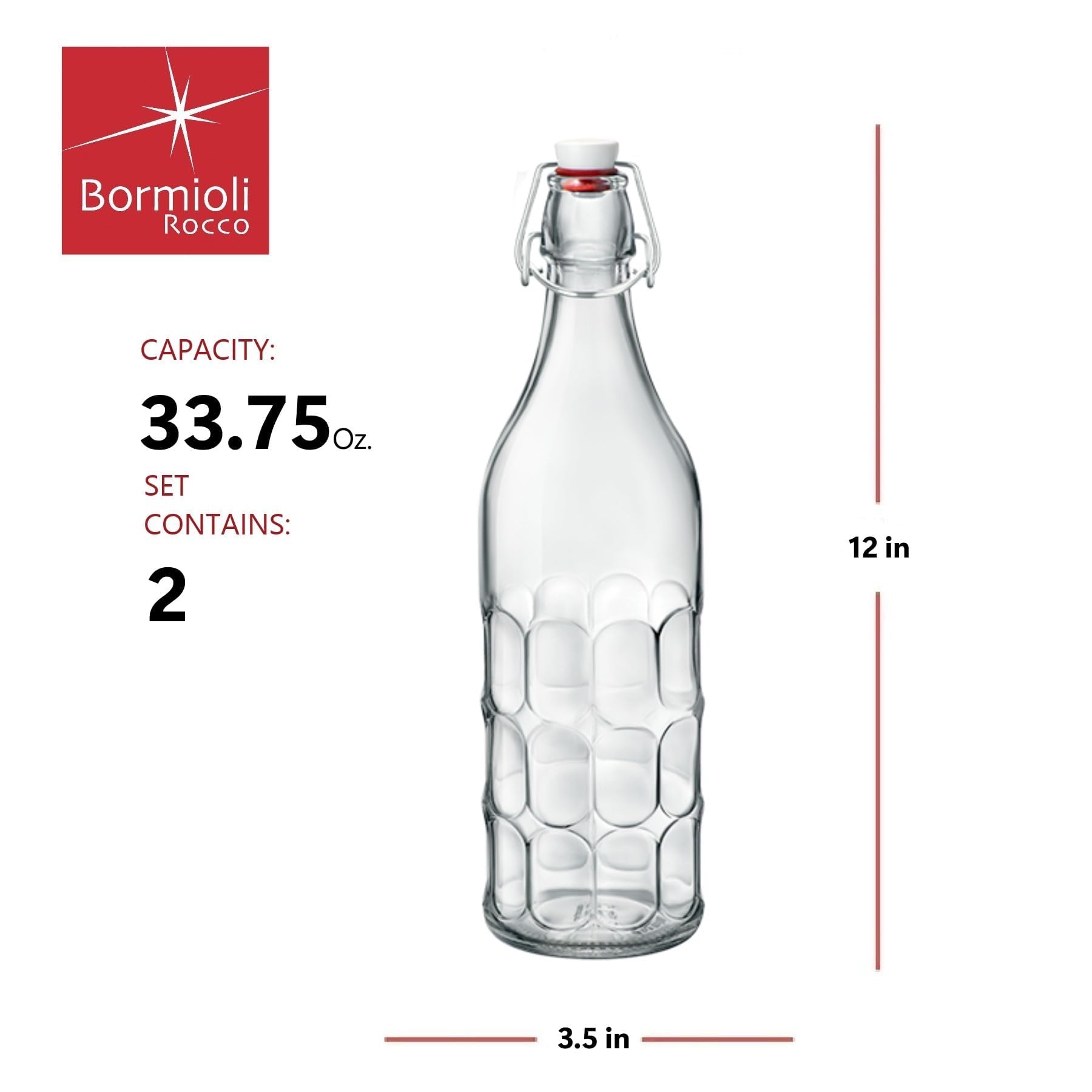 Bormioli Rocco Moresca bottle for oils and vinegars with decorative display.