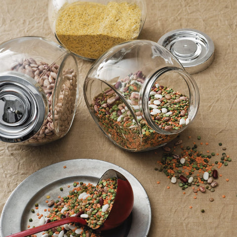Pandora glass jar adds an elegant touch to pantry or countertop.