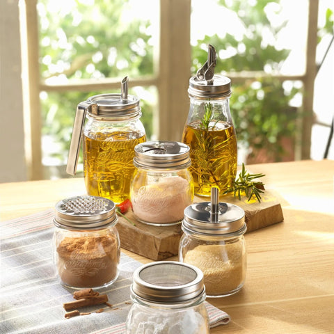 Microwave-safe glass jar suitable for reheating infused oils.