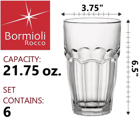 Bormioli Rocco Rock Bar 21.75 oz glass side profile highlighting stackable form