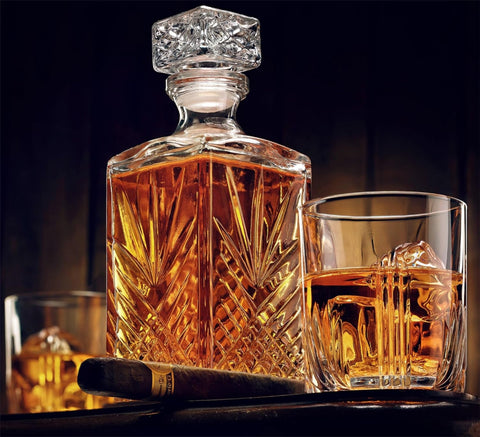 Bormioli Rocco Selecta whiskey decanter features starburst detailing for dramatic table presence