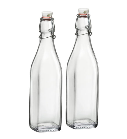 Bormioli Rocco Swing Top Bottle 17oz set with closure for spill-free storage.