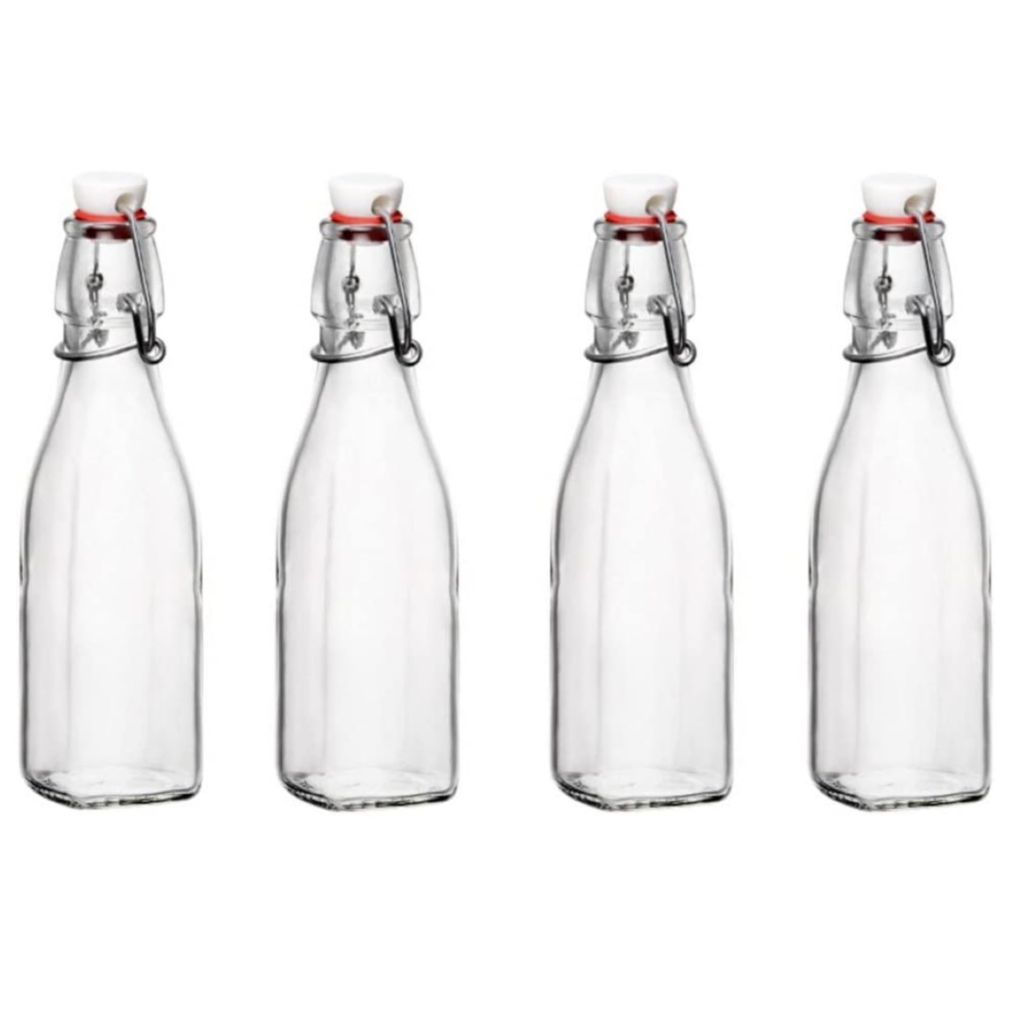 Bormioli Rocco Swing Top bottle 8.5 oz close-up shows clear glass and seal