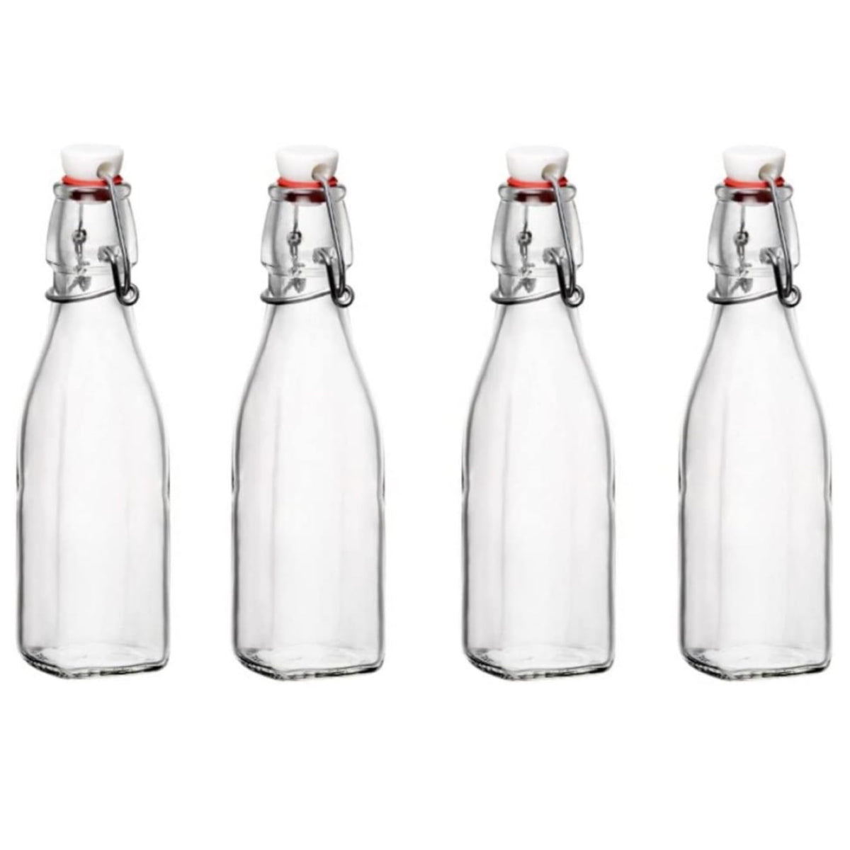 Bormioli Rocco Swing Top bottle 8.5 oz close-up shows clear glass and seal
