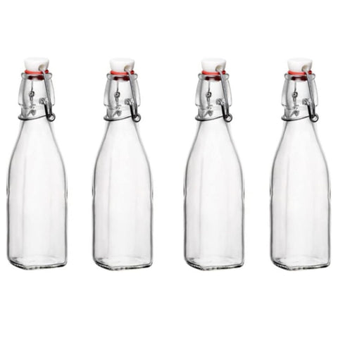 Bormioli Rocco Swing Top bottle 8.5 oz close-up shows clear glass and seal