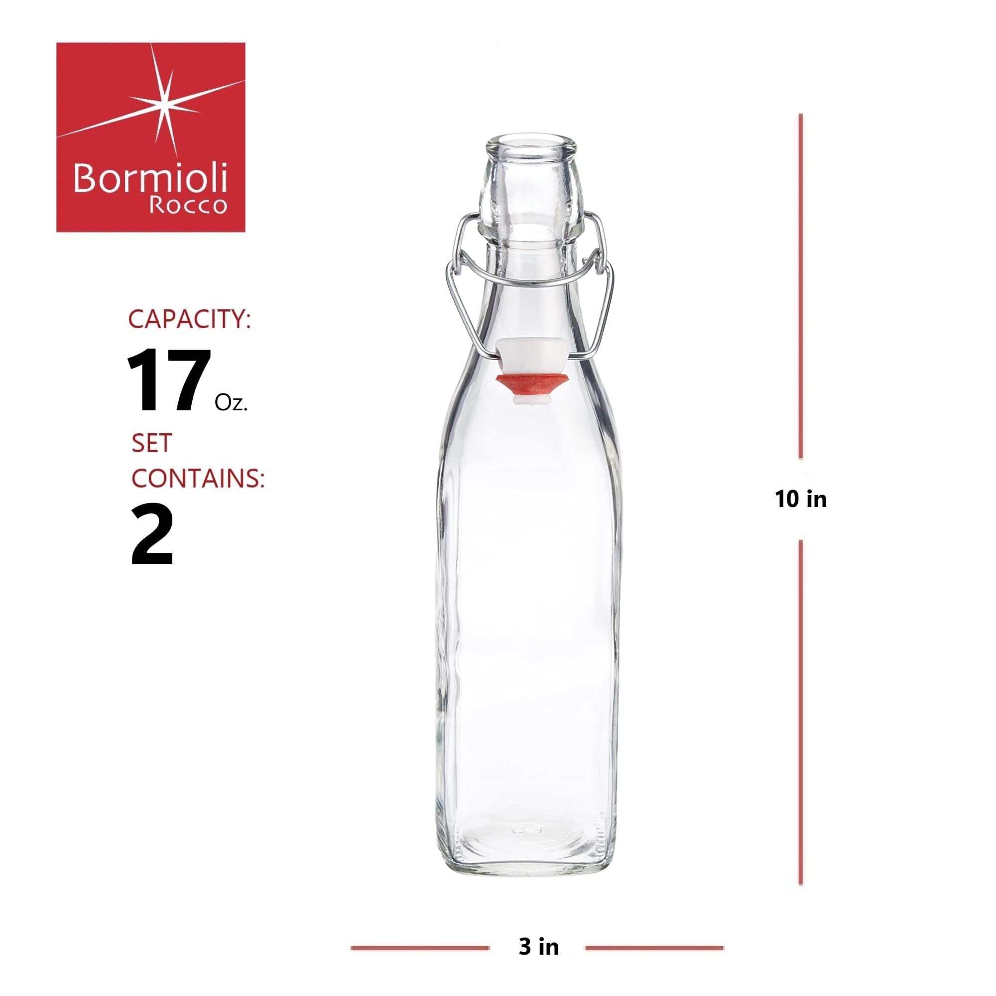 Bormioli Rocco Swing Top Bottle clear glass showing airtight seal for freshness.