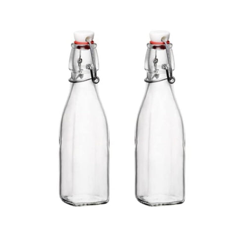 Bormioli Rocco Swing Top glass bottle 8.5 oz front view for content visibility.