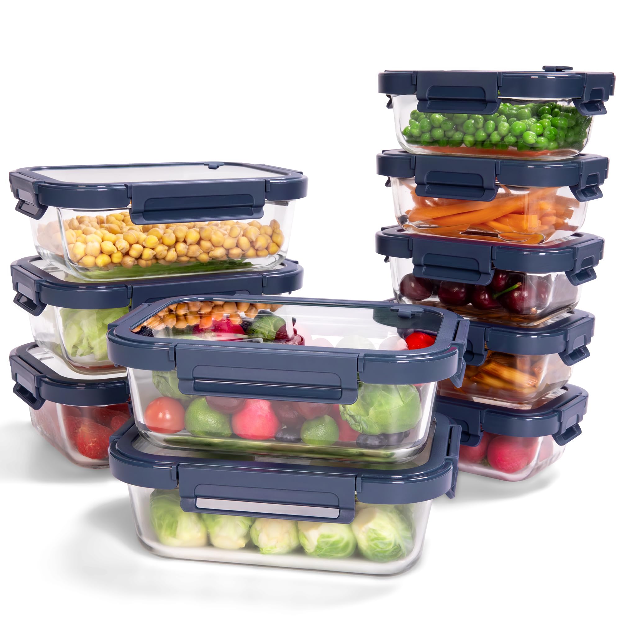 BOROHOUSE 10-pack glass storage with large 1040ml containers for meal prep