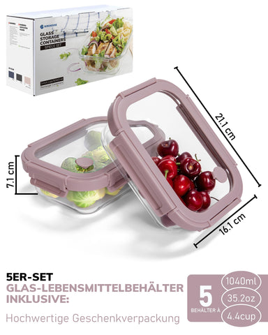 BOROHOUSE 35oz glass containers with secure lids for leftovers